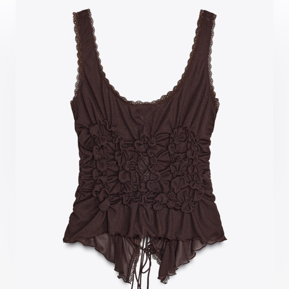 New Zara Tied Ruched Top Chocolate - Picture 2 of 6